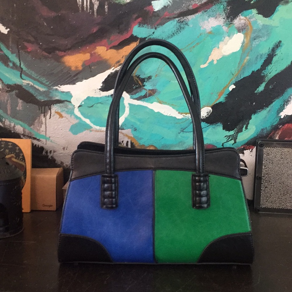 Green and blue combo purse